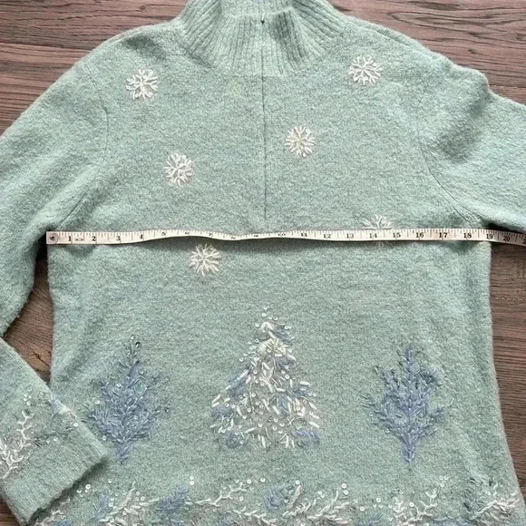 Talbots | Light  blue wool blend embroidery and beaded sweater - Picture 7 of 12